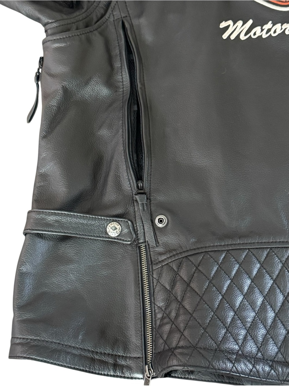 Harley-Davidson Black Leather Jacket with Orange and White Accents - Picture 12 of 16
